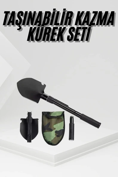 Katlanır Portatif Kazma Kürek Seti Portatif Çelik Taşıma Çantalı Pusulalı ürün görseli 1