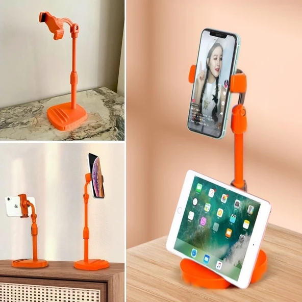 Masa Üstü Tablet ve Telefon Tutucu Plastik Aparat Turuncu Telefon Standı ürün görseli 1
