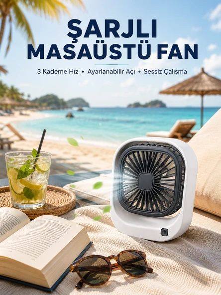 Şarjlı Masaüstü Fan 3 Kademeli Hız Ayarlı Güçlü Hava Akışı ürün görseli 1