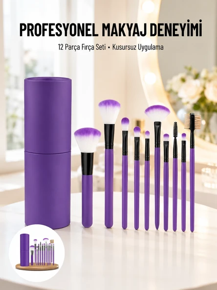 12 Parça Makyaj Fırçası Yumuşak Kıllı Profesyonel Fırça Seti Yüksek Kaliteli Pürüzsüz ürün görseli 1