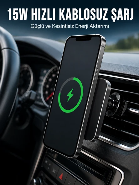Manyetik Kablosuz Araç Şarj Cihazı 15W MagSafe Araç İçi Telefon Tutucu ürün görseli 1