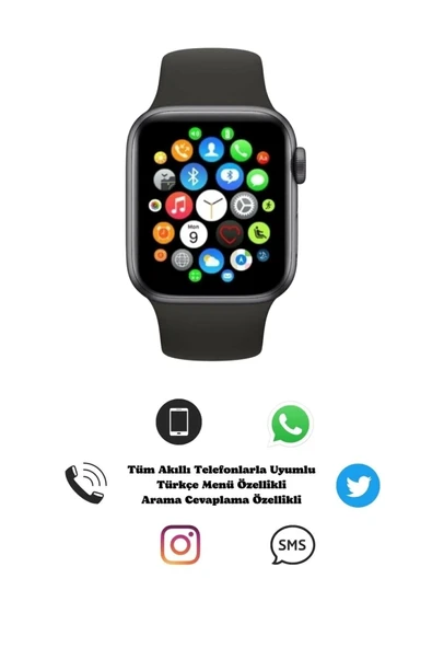 Bluetooth Bağlantılı Akıllı Saat, Nabız ve Uyku Takibi, Suya Dayanıklı Siyah Silikon Kordonlu Model ürün görseli 1