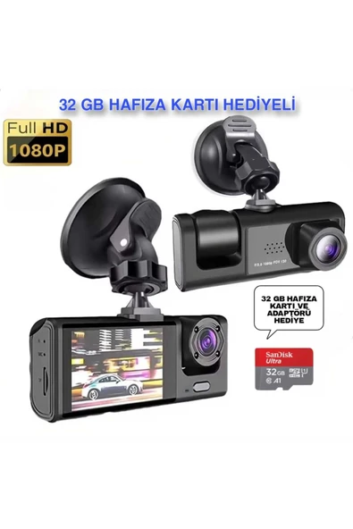Ekranlı Çift Yönlü Araç İçi Kayıt Cihazı, Full HD 1080P Çözünürlük ve Gece Görüş Özellikli ürün görseli 1