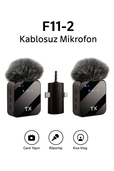 3'ü 1 Arada Kablosuz Yaka Mikrofonu Seti ile Type-C, Lightning ve Jack Girişli Cihazlarda Kayıt ürün görseli 1