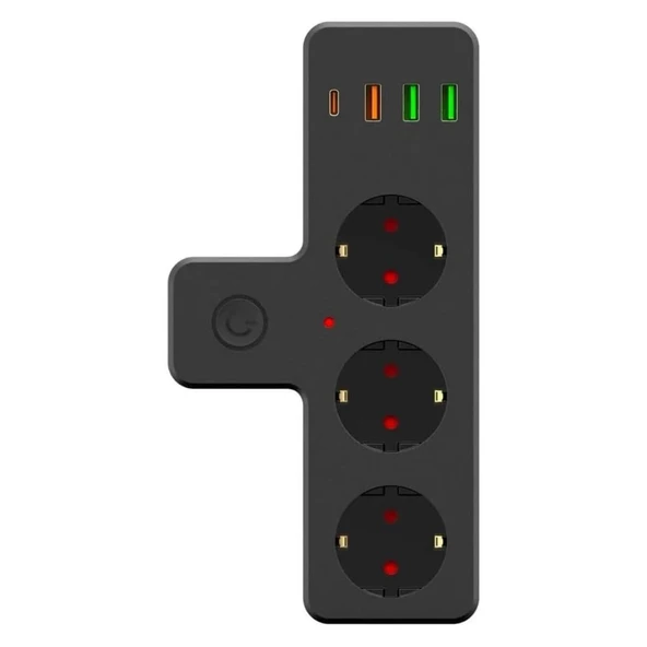 Yumurcak Shop Termal Akım Korumalı 3 Adet Soket,3 Adet USB ve 1 Adet Type-C Girişli 20w Priz Model 3397 ürün görseli 1