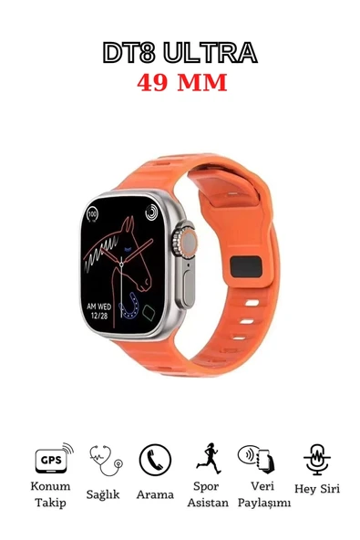 Turuncu Silikon Kordonlu Siyah Kasa Akıllı Saat, GPS ve Nabız Sensörü İçeren 49 mm Ekranlı Model ürün görseli 1