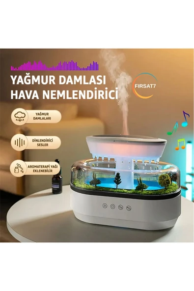 Yağmur Damlası Tasarımlı Hava Nemlendirici ve Aromaterapi Difüzörü, 7 Renk RGB Işık ürün görseli 1