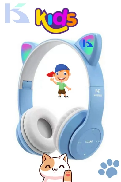 Mor Renkli Kulak Üstü Bluetooth Kulaklık, Kablolu Bağlantı ve Kedi Kulağı Tasarımı ürün görseli 1