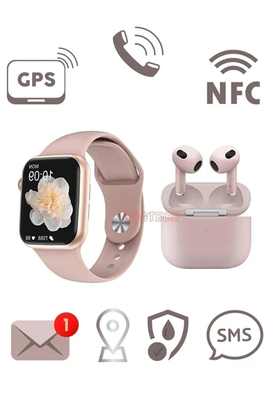 Pembe Akıllı Saat ve Kablosuz Kulaklık Seti - Nabız, Uyku Takibi, GPS ve Suya Dayanıklı Özellikler ürün görseli 1
