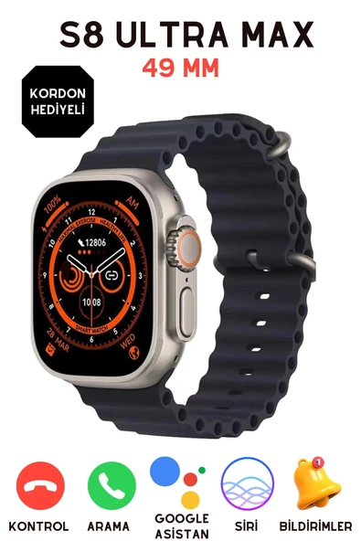 49mm Ekranlı, Nabız ve Uyku Takibi Yapabilen, Suya Dayanıklı Akıllı Saat - Siyah Silikon Kordon ürün görseli 1