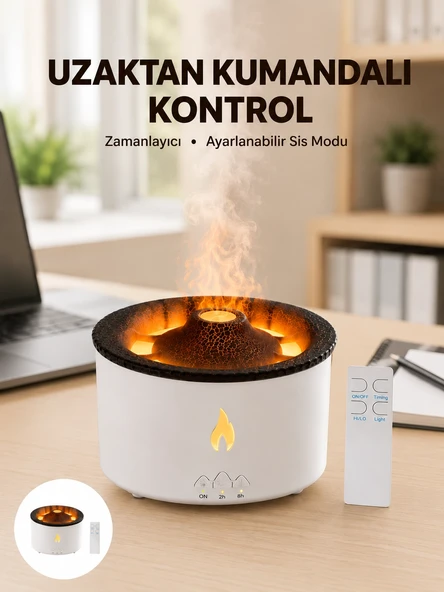 Alev Efektli Buhar Makinesi – Aromaterapi, Nemlendirme ve Işık Modlu Tasarım Yeni Nesil ürün görseli 1