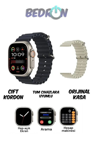 Gümüş Renkli Akıllı Saat, Sesli Görüşme ve Suya Dayanıklı Özellikli, Çift Silikon Kordonlu ürün görseli 1