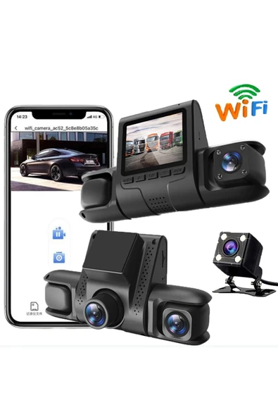 Wi-Fi Bağlantılı 1080P HD 4 Kameralı Araç İçi Kayıt Sistemi, 2.4 İnç Ekran ve Gece Görüş Özellikli ürün görseli 1
