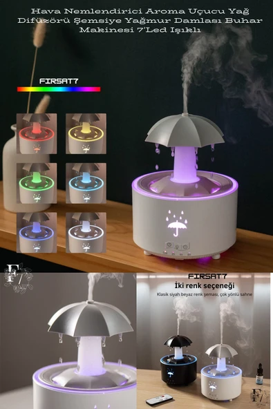 Dekoratif Şemsiye Tasarımlı Soğuk Buhar Aroma Difüzörü ve Hava Nemlendirici, 7 Renkli LED Işıklı ürün görseli 1