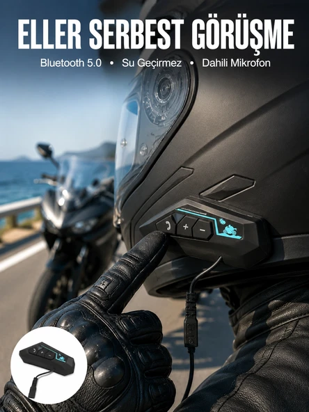 Kask Kulaklığı Motosiklet Intercom Interkom Dinleme Konuşma Özellikli Su Geçirmez ürün görseli 1