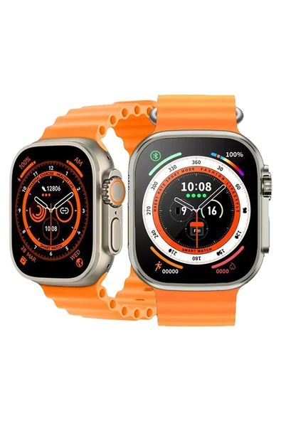 49mm Gümüş Kasa Kilitli Vidalı Turuncu Silikon Kordon SIM Kartlı GPS Nabız Sensörlü Akıllı Saat ürün görseli 1