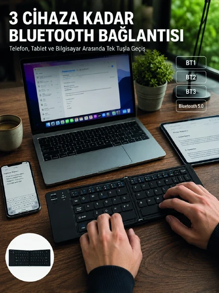 Katlanır Bluetooth Klavye Telefon Tablet Laptop Uyumlu Kablosuz Klavye ürün görseli 1