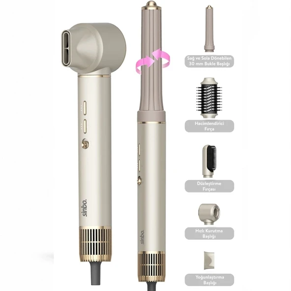 Sinbo Air Brush Saç Şekillendirme Cihazı - 5 Başlıklı - Rose Gold Renk ürün görseli 1