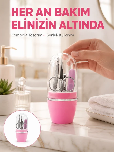 Tırnak Bakım Manikür Pedikür Seti 4 Parça Pembe Pratik Günlük Kullanım Yeni Nesil ürün görseli 1