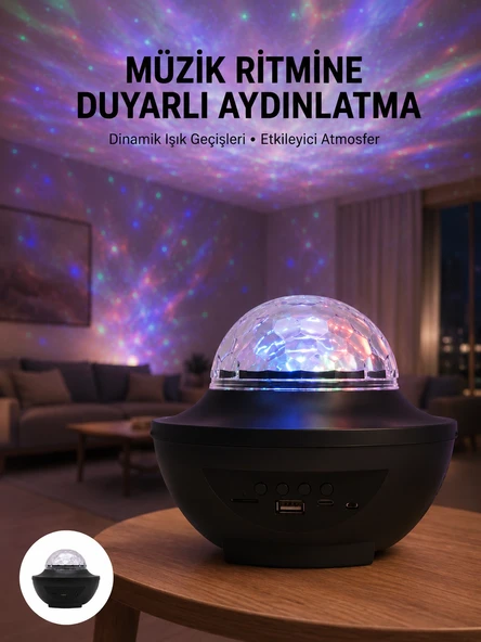 Çok Renkli Projektör Lamba Disko Topu Gece Lambası Kablosuz ürün görseli 1