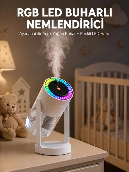 Ultrasonik Hava Nemlendirici Renkli Işık ve Manuel Püskürtme Ayarı Yeni Nesil ürün görseli 1