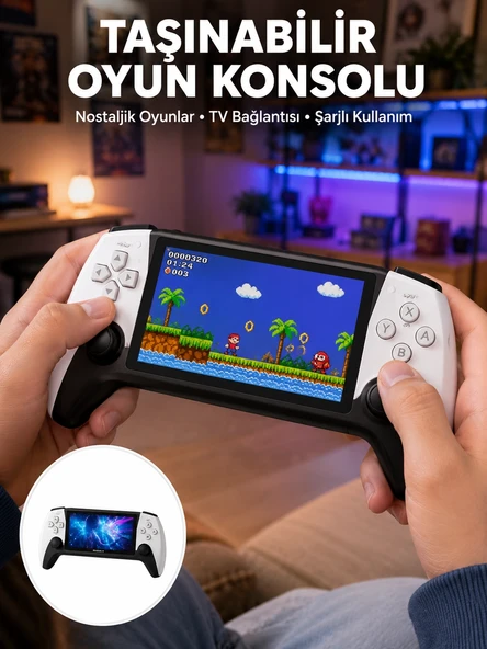 Kompakt ve Hafif Retro Oyun Konsolu 1000 Klasik Oyun Dahil ürün görseli 1
