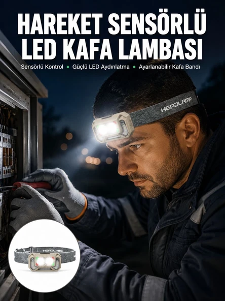 Şarjlı Wave Sensörlü LED Kafa Feneri Outdoor Kullanım Yeni Nesil ürün görseli 1