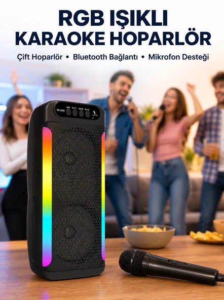 RGB Işıklı Çift Hoparlörlü Taşınabilir Bluetooth Speaker ve Mikrofon Yeni Nesil ürün görseli 1