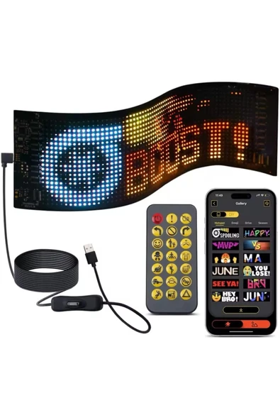 Araç İçin Kişiselleştirilebilir Kayan Yazı ve Emoji Gösteren Uzaktan Kumandalı LED Matris Panel ürün görseli 1