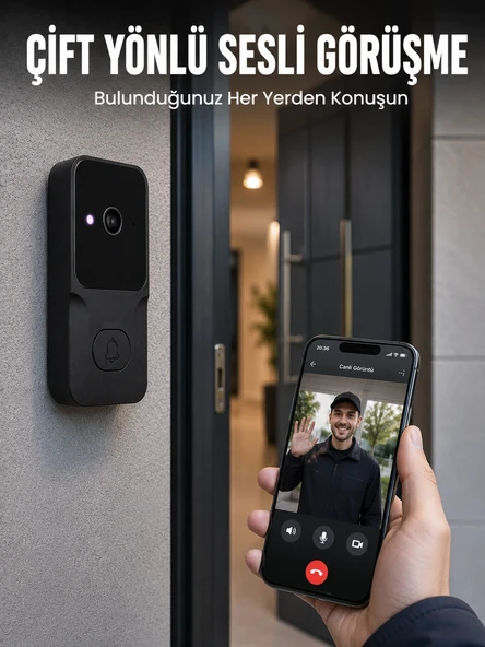 Kablosuz Akıllı Kapı Zili Gece Görüşlü Wi-Fi Güvenlik Kameralı Kapı Zili ürün görseli 1