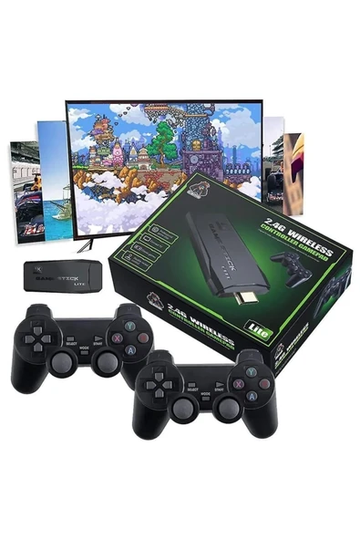Kablosuz Çift Kollu Retro Oyun Kumandası, 32 GB Dahili Hafıza ile PC Uyumlu Siyah Gamepad ürün görseli 1