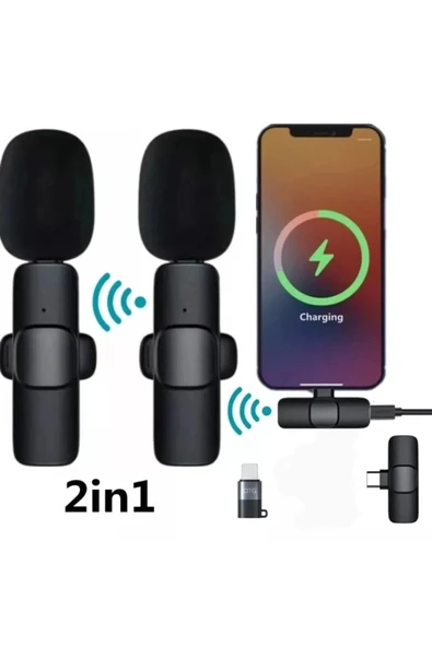 iPhone ve Type C Girişli Cihazlar İçin İkili Kablosuz Yaka Mikrofonu, Sosyal Medya ve Video Kaydı ürün görseli 1