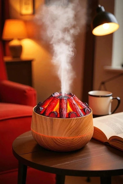 Ahşap Tasarımlı Soğuk Buhar Hava Nemlendirici ve Aroma Difüzörü, 300 ml Kapasiteli, Bej Renk ürün görseli 1