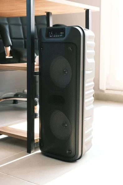 Siyah Büyük Çift Hoparlörlü Bluetooth Ses Sistemi, Işıklı ve Mikrofonlu, Suya Dayanıklı ürün görseli 1