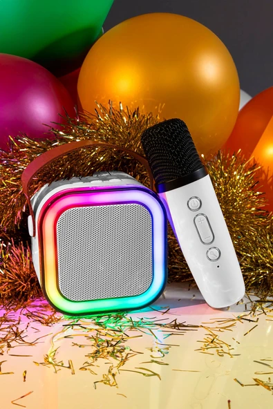 Karaoke Mikrofonlu Beyaz Bluetooth Hoparlör, Taşınabilir Müzik ve Eğlence Sistemi ürün görseli 1