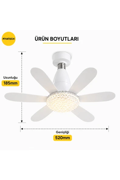 E27 Duylu Kumandalı 6 Kanatlı Pervaneli Led Tavan Lambası 30W 3 Renk Işıklı Fanlı Avize ürün görseli 1