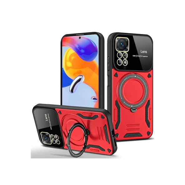 Xiaomi Redmi Note 11 Pro Kılıf Joy Lens Standlı Kapak - Kırmızı ürün görseli 1
