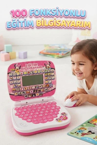 Minik Dahiler 100 Fonksiyonlu Türkçe İngilizce Eğitici İnterakif Pembe Çocuk Laptopu ürün görseli 1