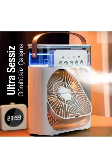 Masaüstü Taşınabilir Buzlu Soğutucu Vantilatör, Su Soğutmalı ve LED Işıklı Beyaz Fan ürün görseli 1