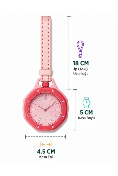 royal pop Pembe Askılı Hemşire Ve Çanta Saati Şık Analog Kadran Pratik Unisex Sekizgen Cep Saati ürün görseli 1