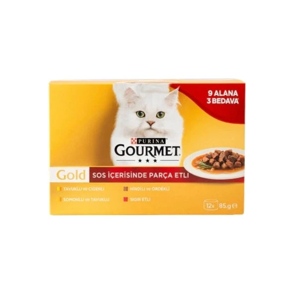 Gourmet Gold PARÇA ETLİ KARIŞIK Konserve Kedi Maması 12x85 gr ürün görseli 1