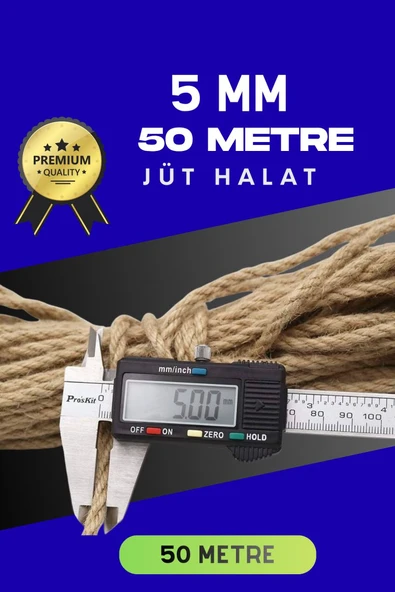 5 MM 50 Metre Jüt Halat Dekoratif Hasır İp Urgan Süs ürün görseli 1