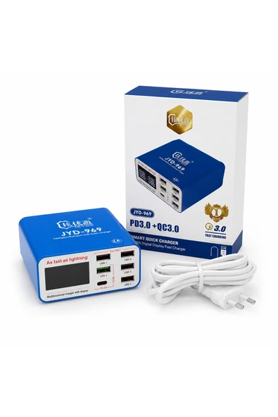 Dijital Ekranlı 6 Port Hızlı Şarj Cihazı – 40W - JYD-969 PD 3.0 + QC 3.0 ürün görseli 1