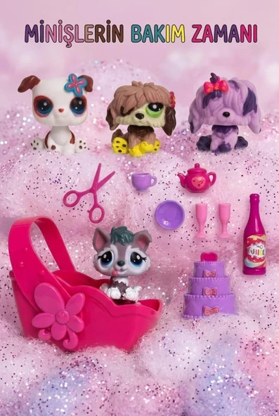 Minişlerin Bakım Zamanı Pet Shop Oyun Seti Işıklı Yataklı ve Kaleme Takılabilir Renkli Köpek Figürleri Eğlenceli Çocuk Oyuncak Seti ürün görseli 1