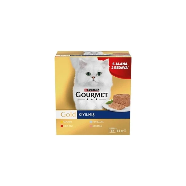 Gourmet Gold KIYILMIŞ 2Tavuklu, 2Sığır, 2Ton, 2Somon Kedi Konservesi 8x85 gr ürün görseli 1