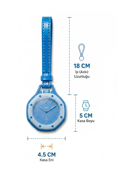 royal pop Mavi Askılı Cep Saati Hemşire Saati Çanta Ve Pantolon Aksesuarı Anahtarlık Sekizgen Unisex Saat ürün görseli 1