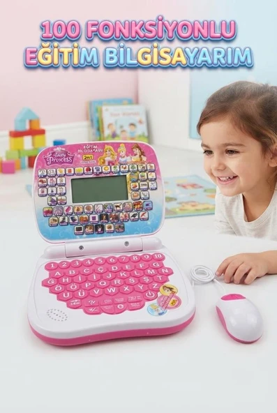 Tatlı Prensesler Eğitim Laptopum Türkçe İngilizce 100 Fonksiyonlu Eğitici Çocuk Laptopu ürün görseli 1