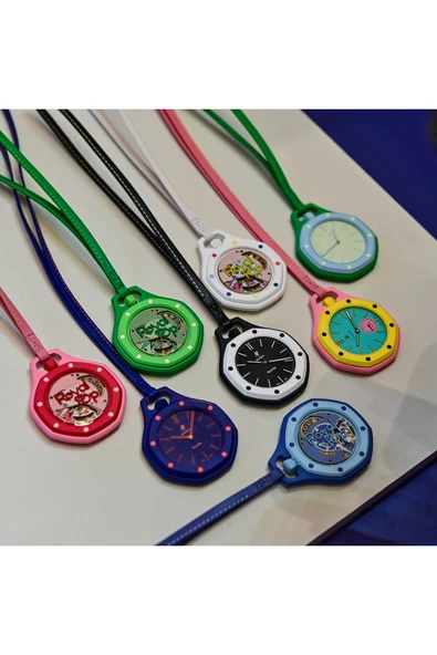 royal pop Sekizgen Tasarım Boyun Askılı Spor Kolye Saat - Büyük Kasa Vidalı Bezel Kadran Cep Saati (Yeşil) ürün görseli 1