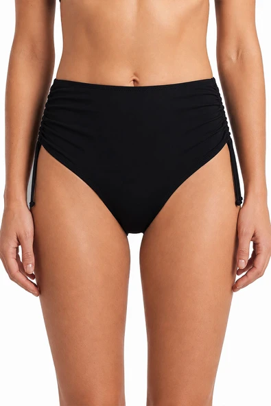 Siyah Yanları Büzgülü Yüksek Bel Tek Alt Bikini ürün görseli 1