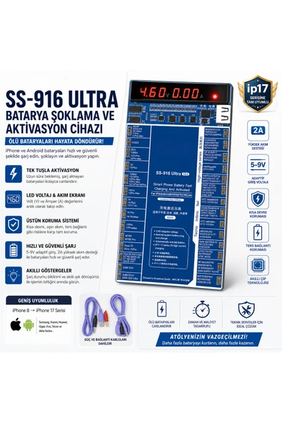Profesyonel Telefon Batarya Şoklama Ve Pil Aktivasyon Kartı İPhone 8-17 Ve Android Uyumlu Hızlı Şarj Test Cihazı ürün görseli 1